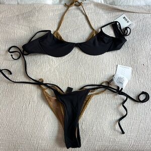 Black & Gold Tie Bikini Bottoms Only